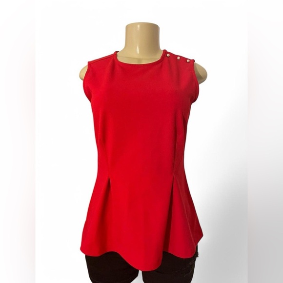 Ann Taylor Red Sleeveless Peplum Blouse - Picture 1 of 4
